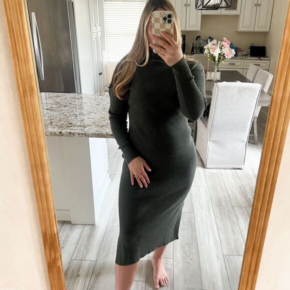 LOFT Dresses & Skirts - LOFT Turtleneck Midi Sweater Dress Green Long Sleeve Ribbed Women's Size M